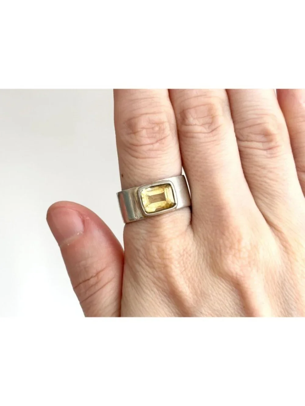 Citrine Semi Precious Gemstone Sterling Silver 925 Vintage Ring - sz 9.75